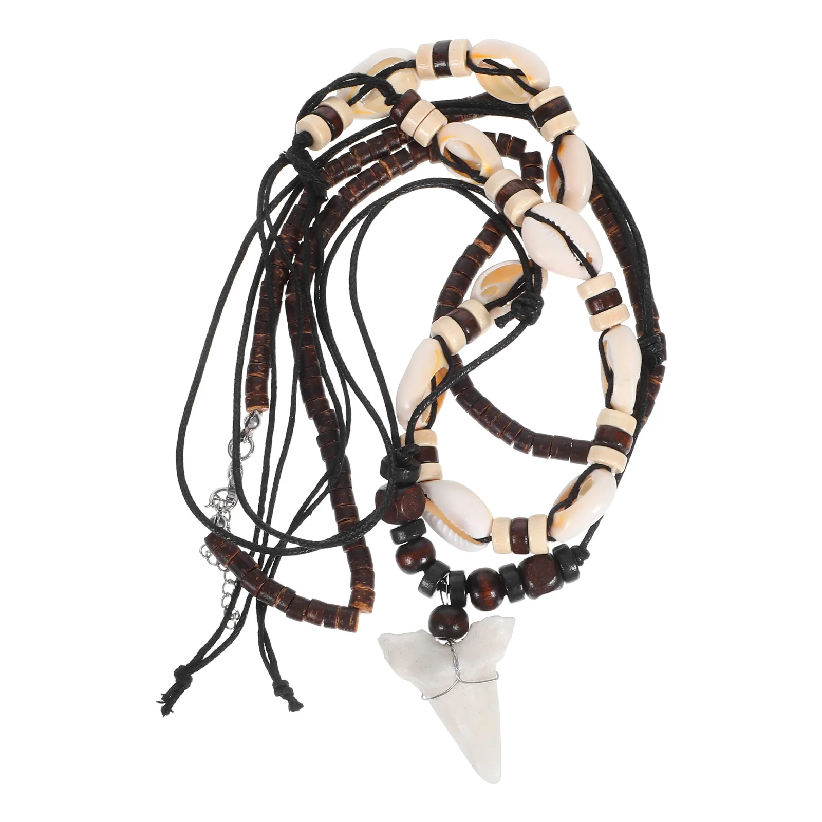 

Tooth Necklace Handmade Beaded Shell Wood Beads Stylish Adjustable Beach Vacation Jewelry Sea Necklace