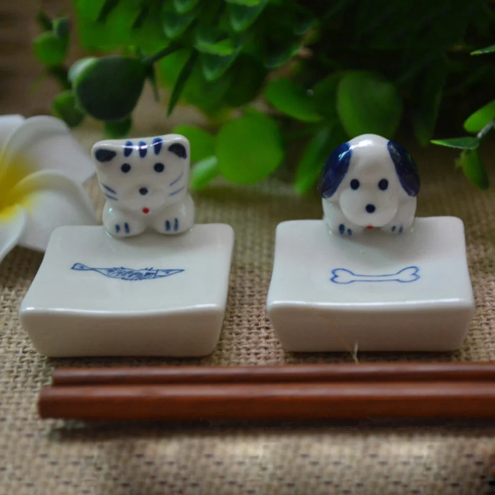 

6Pcs Cartoon Chopstick Holder Ceramic Puppy Design Non-Slip Tableware Rest for Fork Spoon Japanese Style Dishwasher Safe Cute