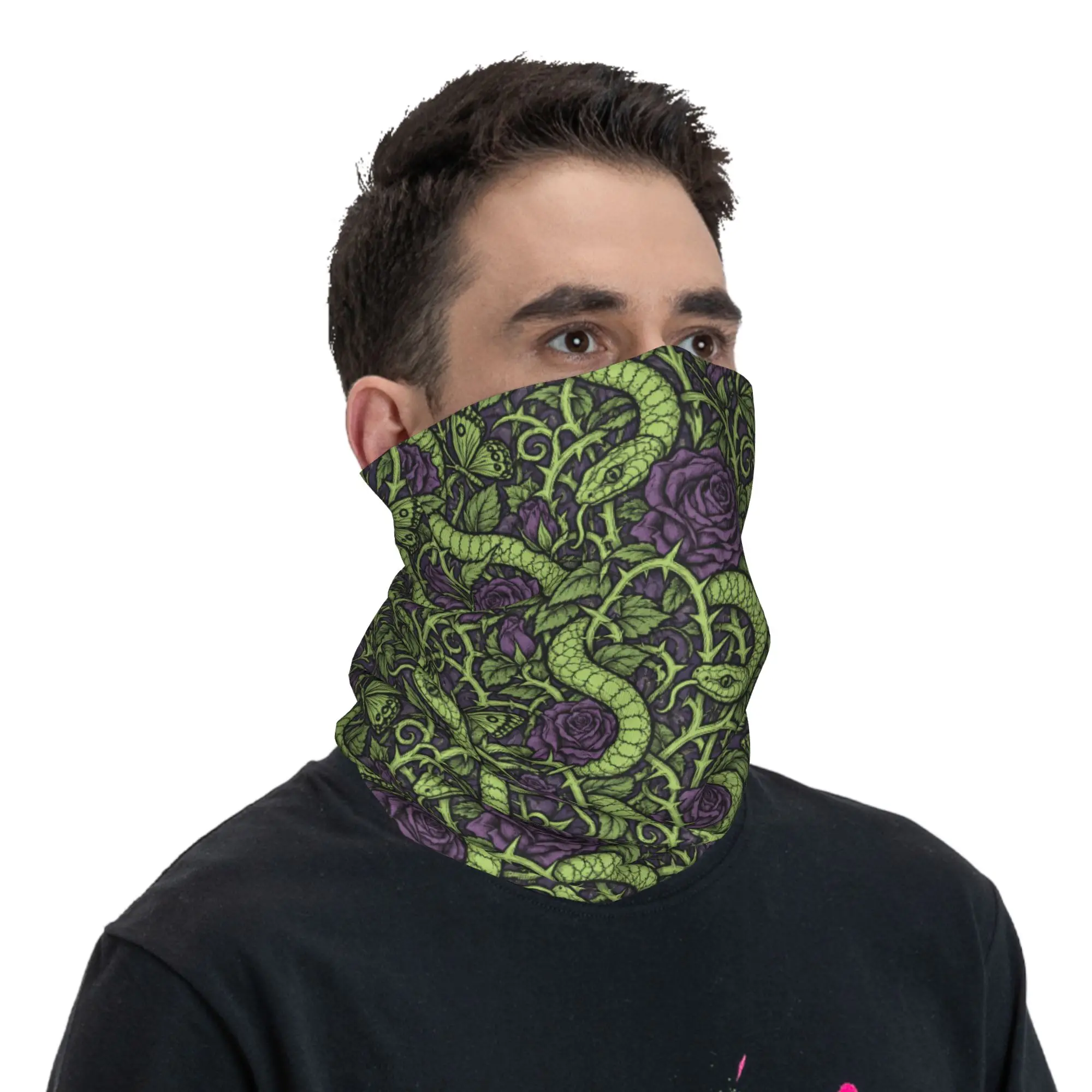 Fun Gothic Snake Rose Butterfly Print Bandana y2k Bicycle Mask  Travel UV Protection Balaclava Design Soft Bike Tactical Mask