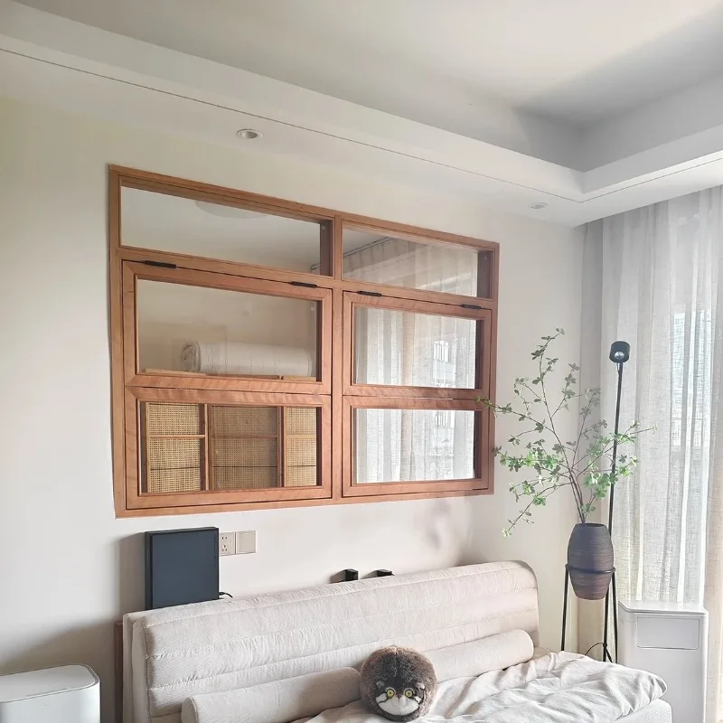 نافذة هوفر كريمية للرياح من الخشب الصلب لأعلى ولأسفل، نافذة قابلة للطي للمطبخ وغرفة المعيشة، إطار خشبي عتيق #4