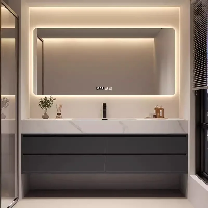 

Slate seamless ceramic integrated basin oak bathroom cabinet combined bathroom washstand hand washbasin cabinet