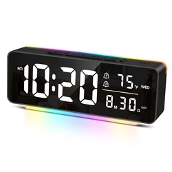 Reloj despertador LED con luz ambiental multicolor y temperatura