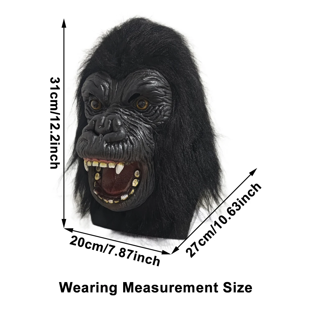 Vivid King Kong Gorilla Mask Horror Monster Latex Mask With Wig Halloween Cosplay Costume Prop Carnival Party Haunted House Deco