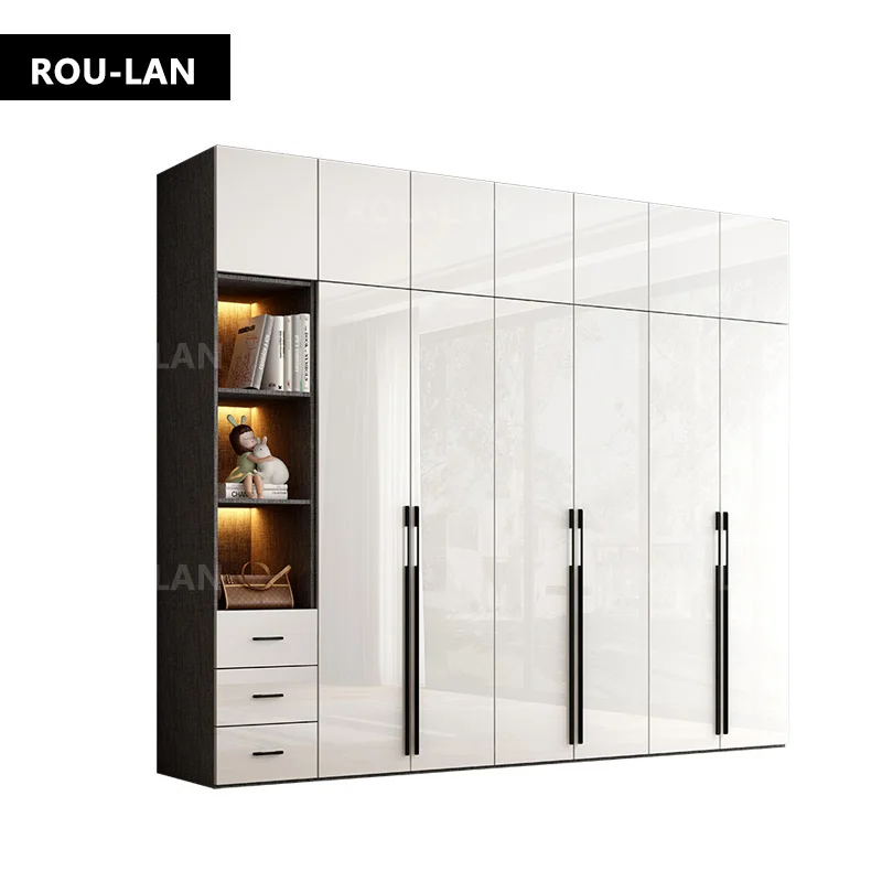 Modern minimalist light luxury high-gloss wardrobe bedroom swing door Nordic large wardrobe locker glass door wardrobe