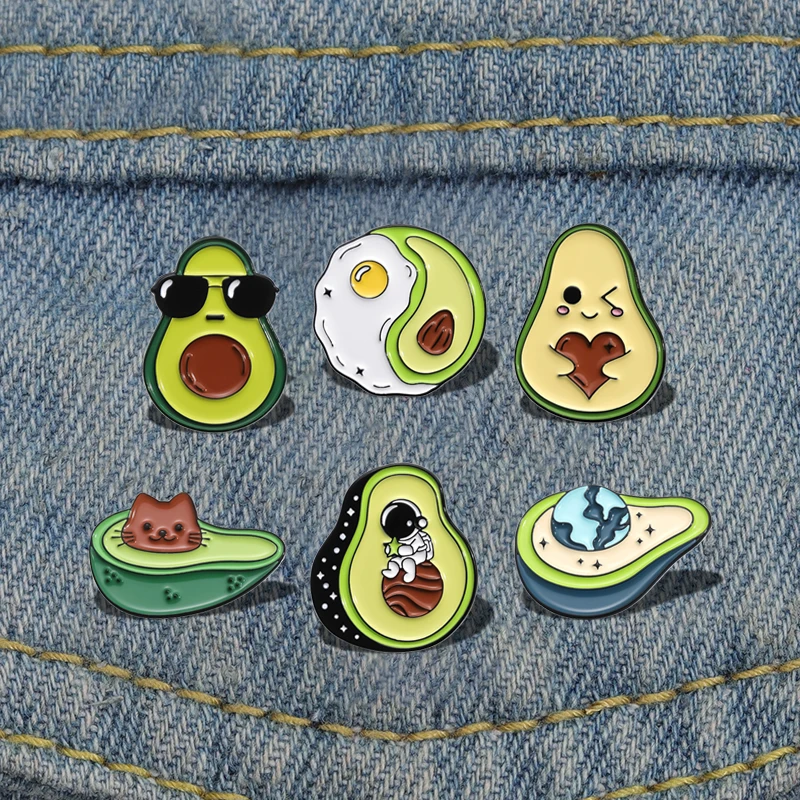 Cool Avocado Enamel Pins Custom Cute Cat Astronaut Brooches Lapel Badges Cartoon Animal Jewelry Gift for Kids Friends