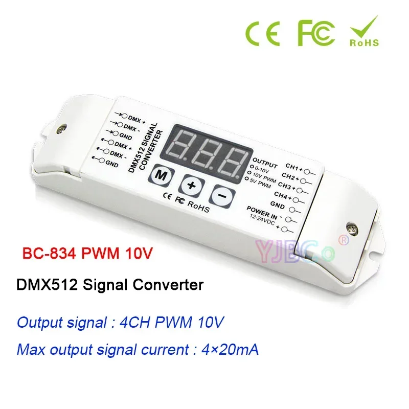 Imagem -02 - Conversor do Sinal do Redutor do Sinal Bc834 010v Pwm 5v Pwm 10v Dmx512 4ch Dmx512 1990 Sinal a 0-10v Pwm 10v Pwm 5v 12v 24v