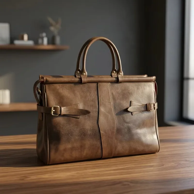 Leather Classic Luggage Bag Soft Handle Zipper Sealed Travel Bag Men's Durable Case