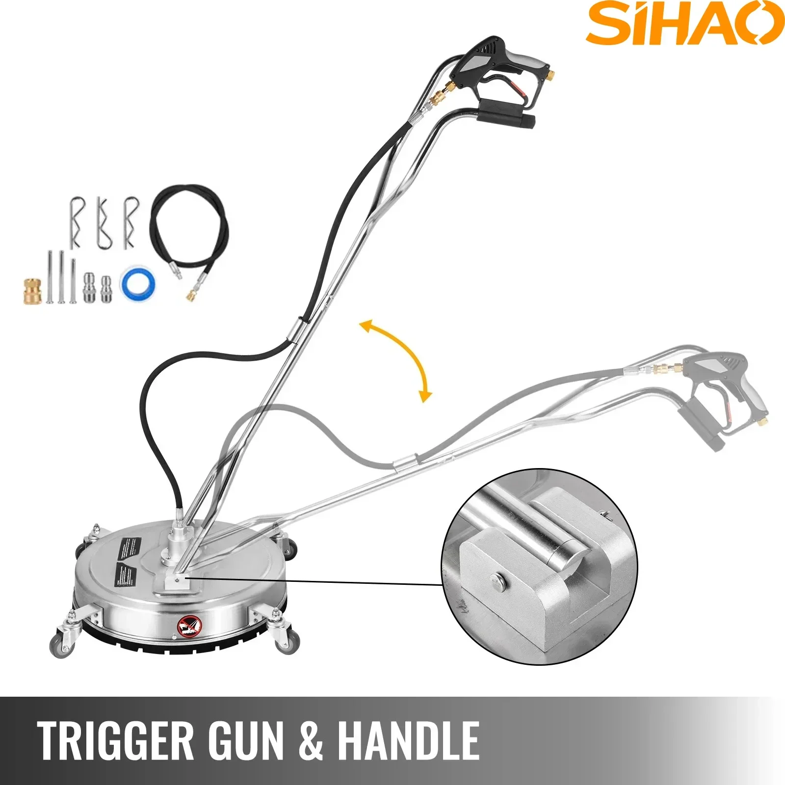 18 Inch Flat Surface Pressure Washer Cleaner Stainless Steel with 4 Spinner Wheels Dual High Pressure Spray Guns Replacement