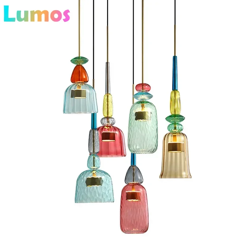 Colorful Glass LED Pendant Lights for Dining Room Kitchen Table Hanging Chandeliers Suspension Restaurant Bar Decor