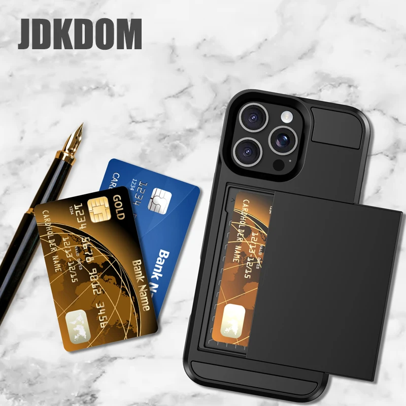 JDKDOM スライドカードスロットクレジットカード財布電話ケース iPhone SE4 X XR XS 耐衝撃カバー iPhone 11 プロマックス 6 7 8 6S プラス