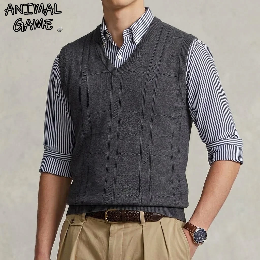 Autumn Men's Classic Knitted Sweater Vest V Neck Sleeveless Pullover Soft Casual Business Dress Waistcoat Tops Tank Tops Shirt