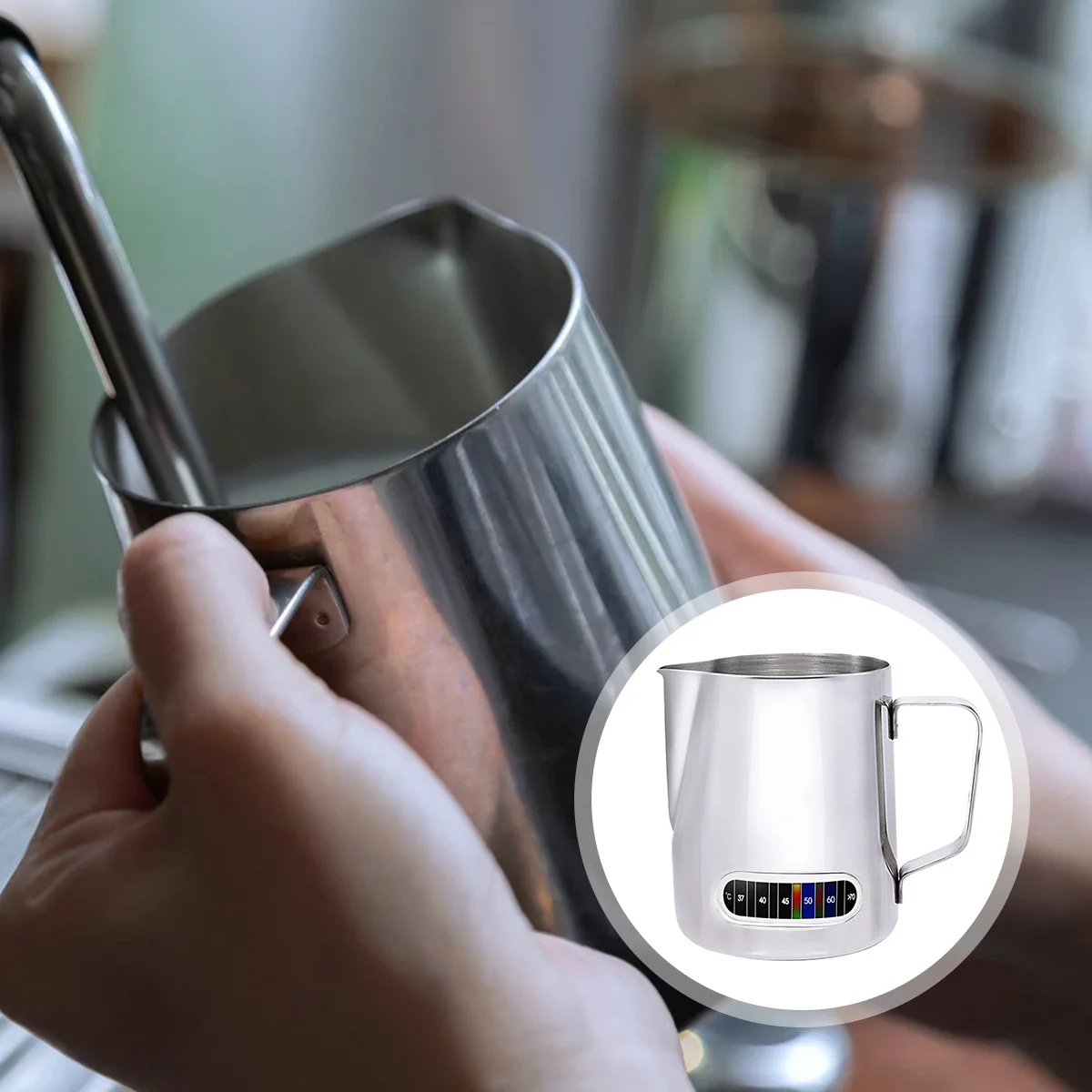 

Temperature Control Milk Frothing Pitcher 500Ml Stainless Steel Coffee Steaming Cup For Latte Cappuccino With Measurement