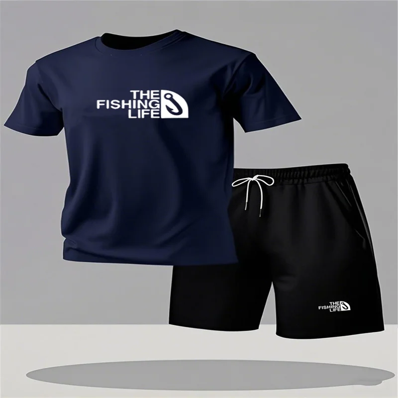 

Summer fashion men's round neck short sleeved shorts set short sleeved T-shirt men's clothing sports and leisure set