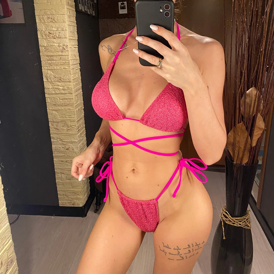 Glitzernder, funkelnder, umlaufender Mini-Bikini, Damen-Badebekleidung, zweiteiliger Bikini-Set, Badeanzug, Badebekleidung, Schwimmbekleidung V3759 – Detail 8