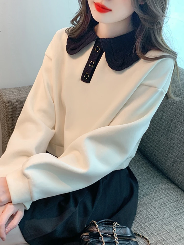 

Свободный крой, длинный рукав, женский свитшот, осенне-зимняя модная облегающая базовая кофта с цветовыми блоками