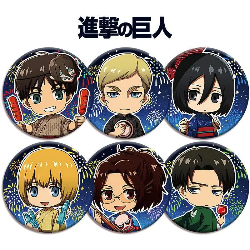 58mm Anime Attack on Titan Mikasa Ackerman Allen Yeager Cosplay Costume Badge Pin SPTE Tinplate Brooch Accessories Prop