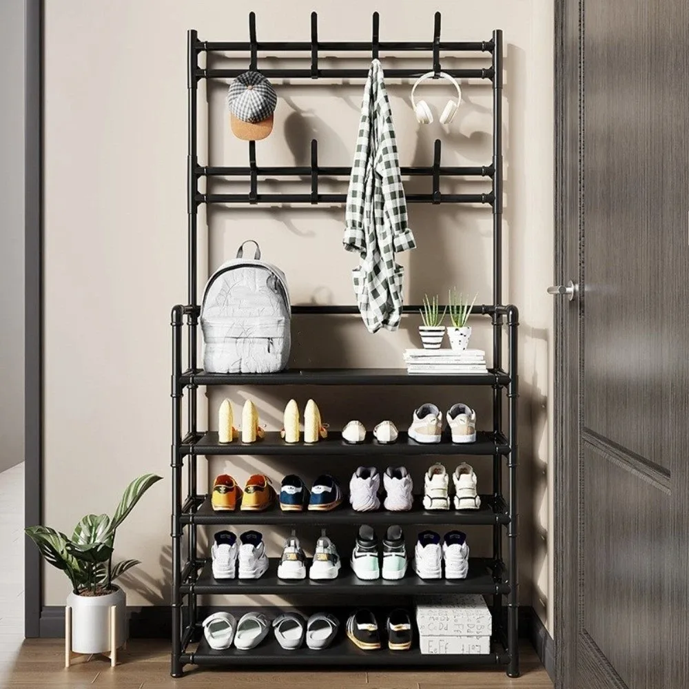 

Multi-Layer Coat Rack Freestanding Metal Construction Shoe Rack Organizer 3-in-1 Space Saving Coats Hat Shelf Home Organization