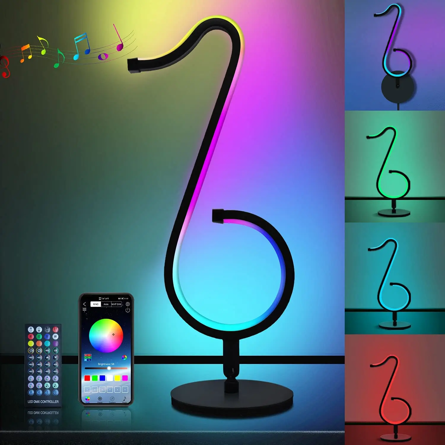 

Smart Table Lamp, RGB Night Light 1000+ Color Changing Modes, Dimmable App Control Lamp with 210 Scene Modes and 255 Music Modes