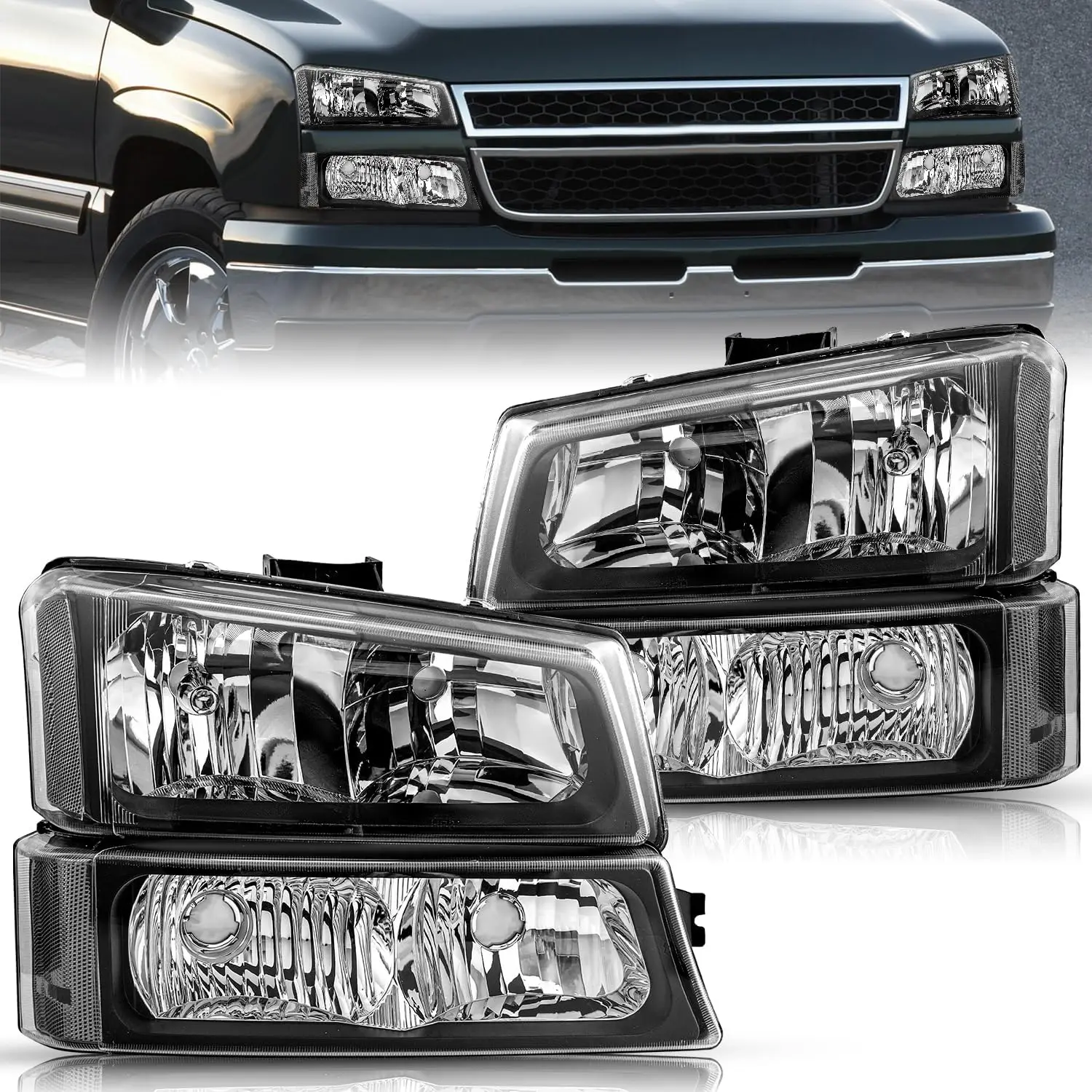 

Фара в сборе, совместимая с Chevy Silverado 2003-2006 / 2003-2006 Avalanche с фарами бампера, 4 шт., пассажирские и водительские Si