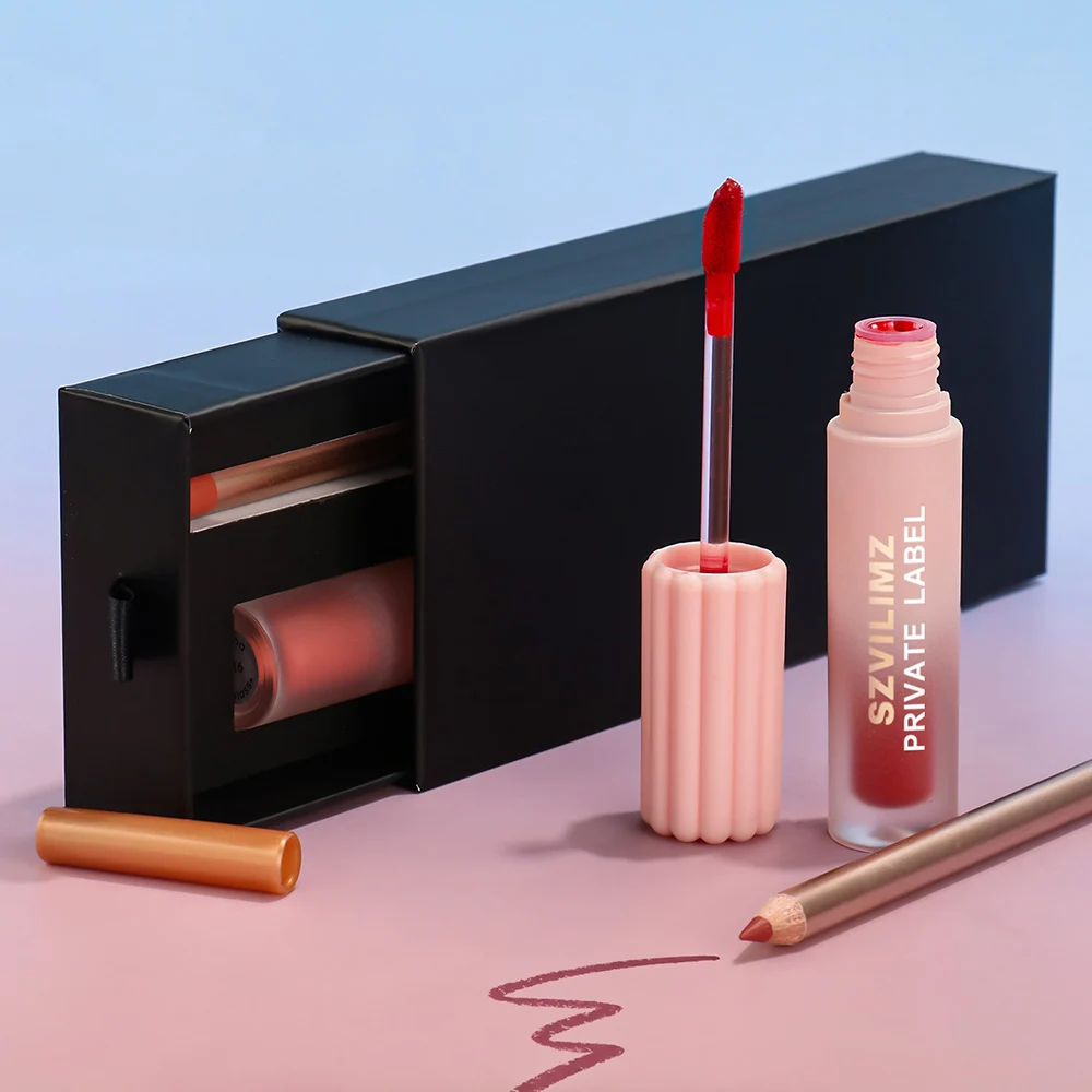 مجموعة أحمر شفاه سائل مكونة من 12 لونًا من Lipliner بعلامة خاصة 58 لونًا مرطبًا يدوم طويلاً وغير لاصق ملمع شفاه بشعار مخصص للمكياج