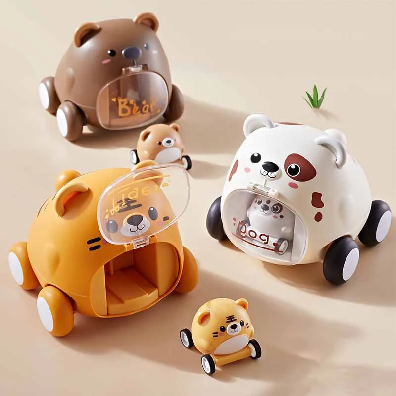 Cartoon Animal Tiger Bear Dog Inertia Car Catapult Car Set Children Cute Pet Toy Car Children Puzzle Toys One-touch Ejector Toys