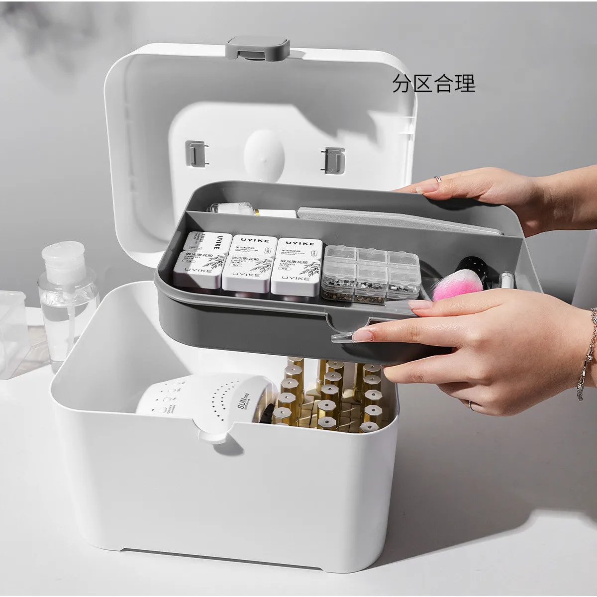 Scatola portaoggetti in plastica per nail art Strumenti per unghie Organizzatore per smalto gel Asciugatrice per unghie Contenitore per lampada Pennello Porta accessori per manicure