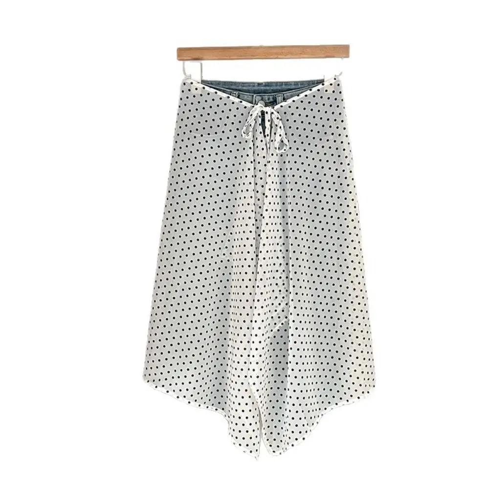 

Юбка миди с высокой талией и кружевом, асимметричная, с боковым разрезом, в стиле Y2K, уличная мода, в горошек, прозрачная, в стиле Харадзюку