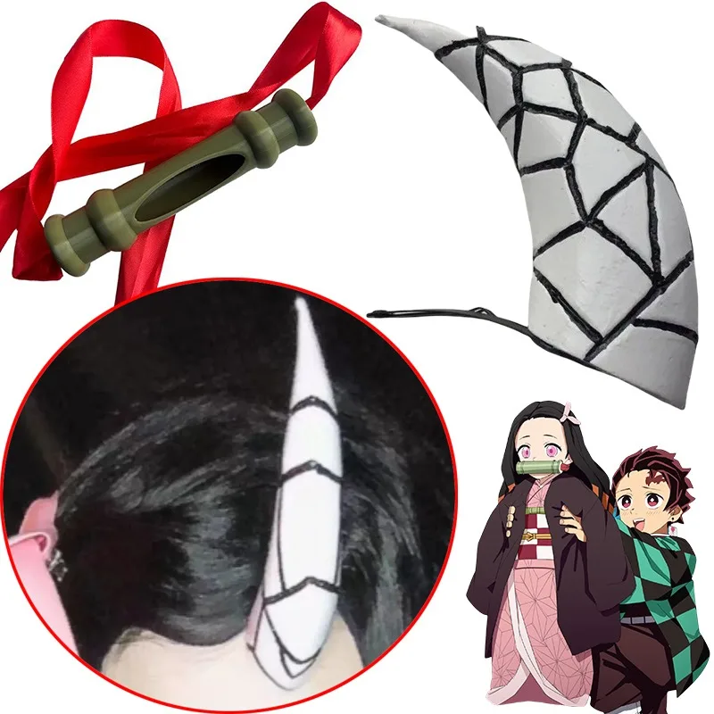 Demon slayer kamado nezuko cosplay adereços anime personagens masculino feminino fantasma funções canto grampos de cabelo vedação tubo de bambu adereços