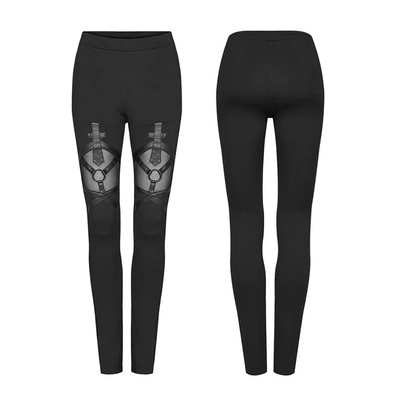 PUNK RAVE frauen Gothic Architektur Schwarz Leggings Mode Persönlichkeit Perspektive Mesh Elastische Band Hosen Streert Tragen