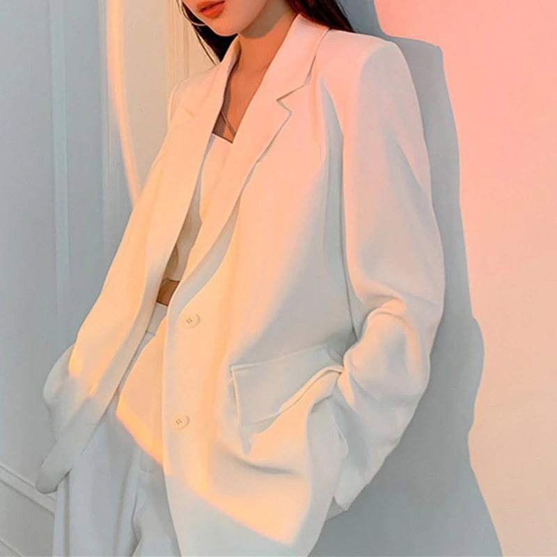 White suit jacket, women\'s high-end feeling, spring and autumn thin Korean  loose design, long sleeved casual small suit