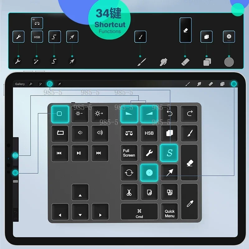 Procreate Fast Wireless Keyboard Mini Slim Portable Bluetooth Drawing Shortcut Keypad