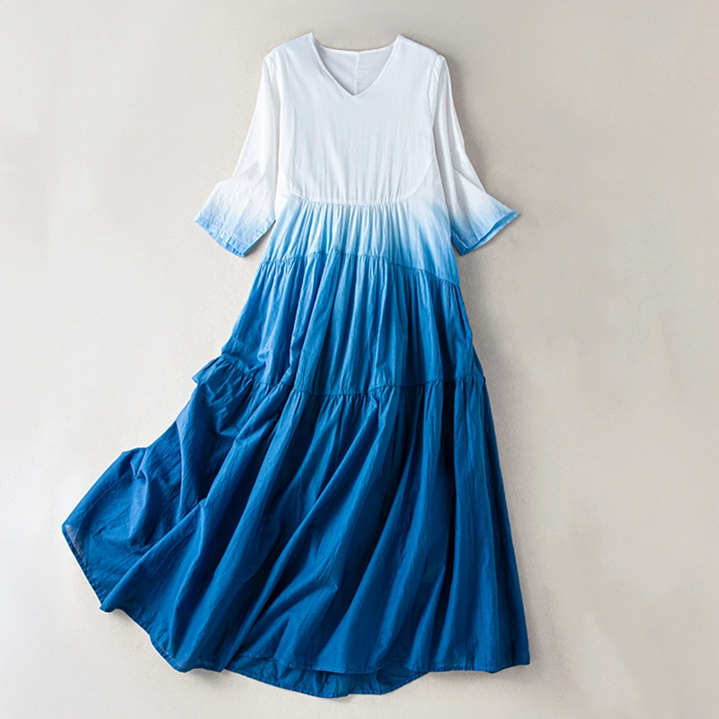 

Женское винтажное Хлопковое платье с коротким рукавом, повседневное Свободное длинное офисное платье, модная одежда, лето 2024