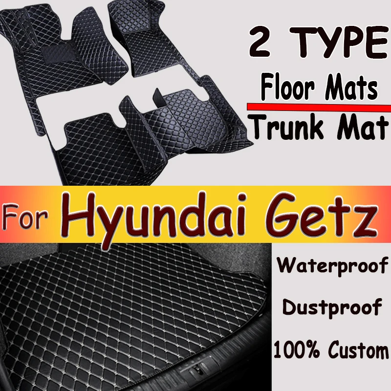 Car Floor Mats For Hyundai Getz Prime Click Inokom TB 2002~2011 Rugs Luxury Mat Protective Pad Leather Carpets Car Accessories