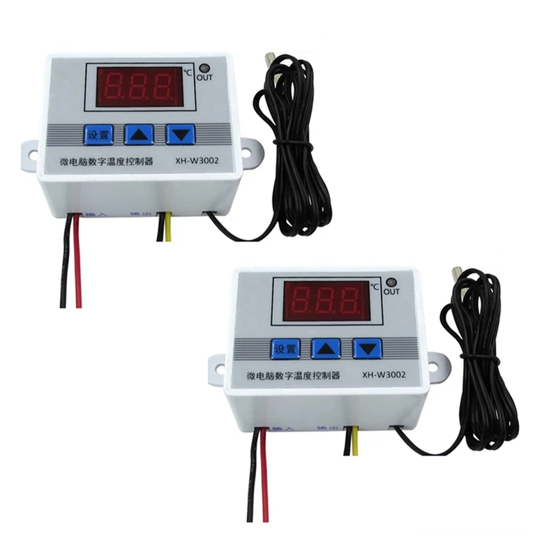 

2X XH-W3002 220V Digital LED Temperature Controller 10A Thermostat Control Switch Probe With Waterproof Sensor W3002