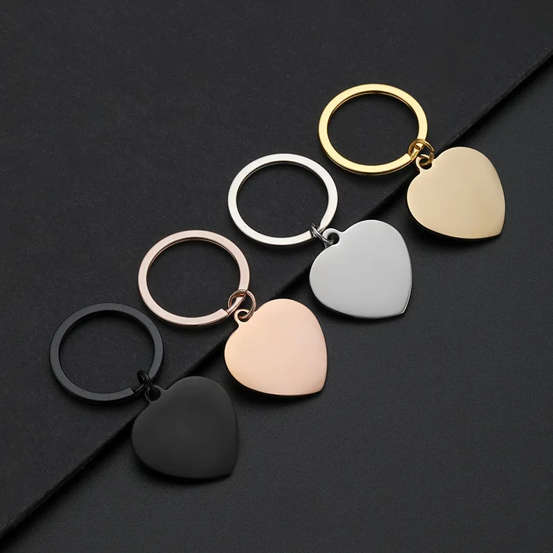 Mirror Polished Stainless Steel Heart Key Rings DIY School Bag Car Key Pendant DIY Jewelry Gift  Wholesale