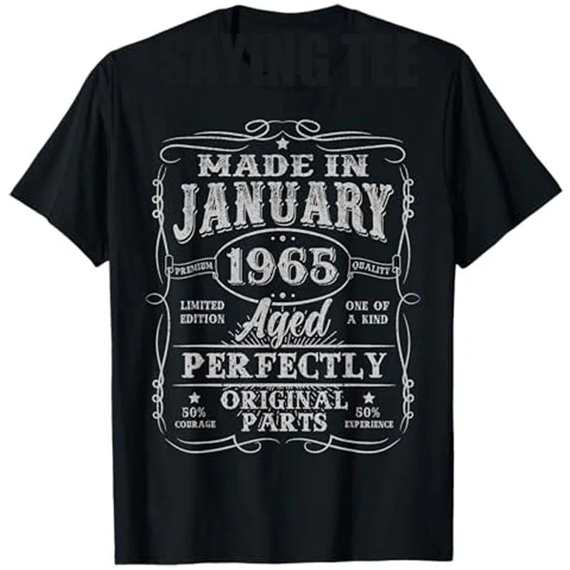 60 Years Old Made in January 1965 Vintage 60th Birthday Men T-Shirt Husband Daddy Papa Gift Letters Printed Graphic Saying Tee