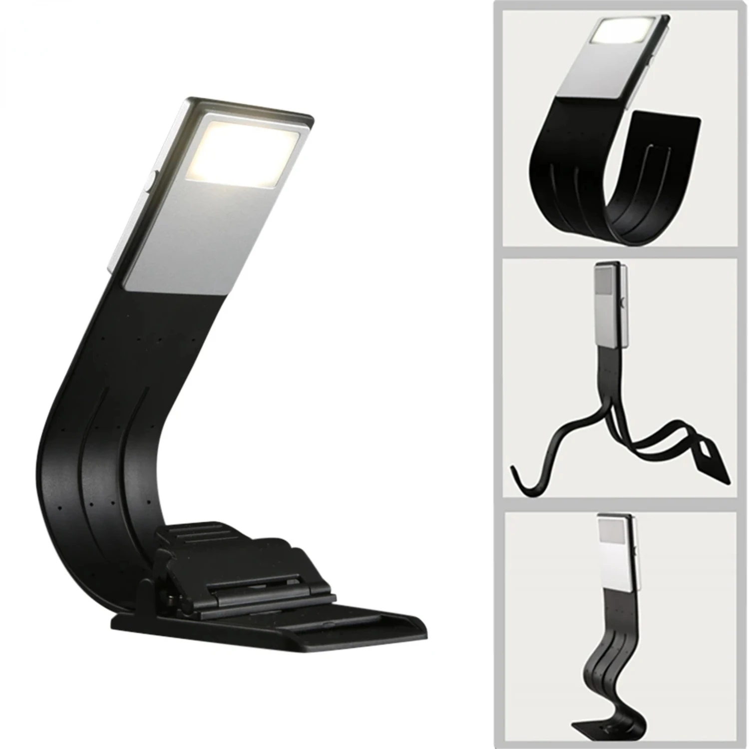 New Rechargeable Portable LED Reading Book Light with Detachable Flexible Clip Perfect for eBook Readers - USB Powered Lamp for