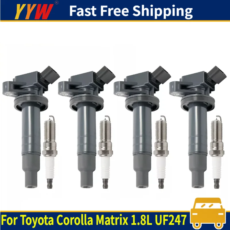 

4PCS OEM Ignition Coil & Iridium Spark Plug For Toyota Corolla Matrix 1.8L L4 UF247 90919-02239