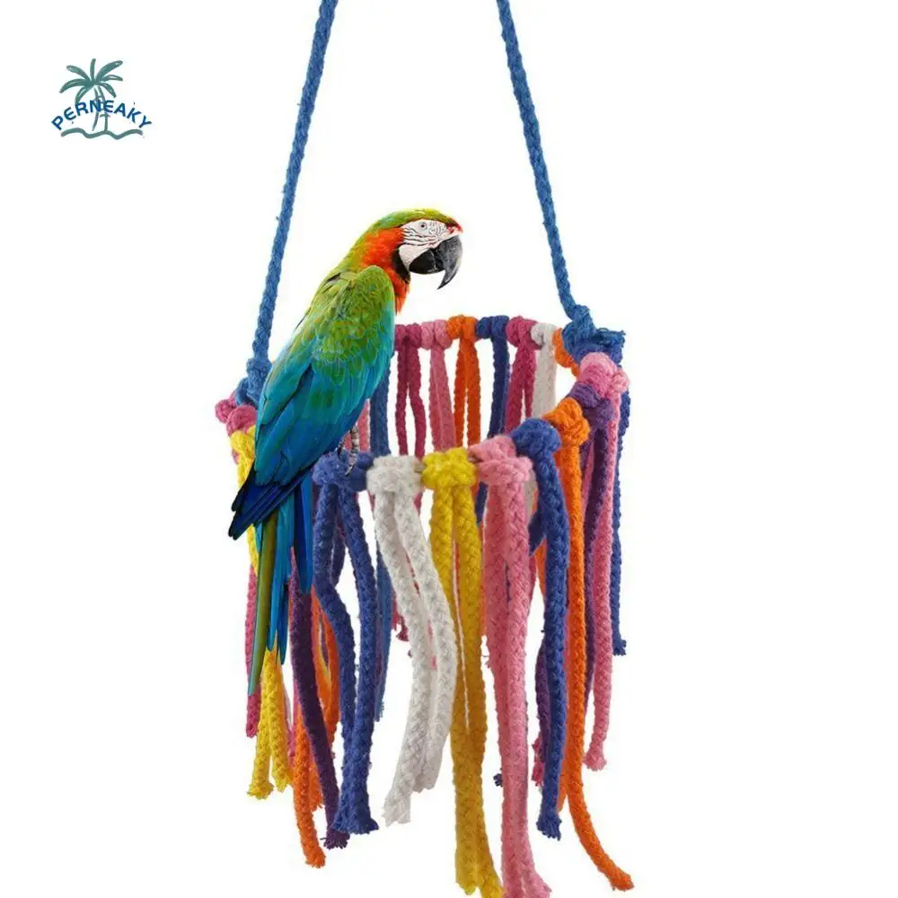 

Decorative Parrot Toy Cotton Rope Ring Hanging Colorful Parrot Swing Rope Ring Bite Resistant Bird Chewing Bite Toys Indoor