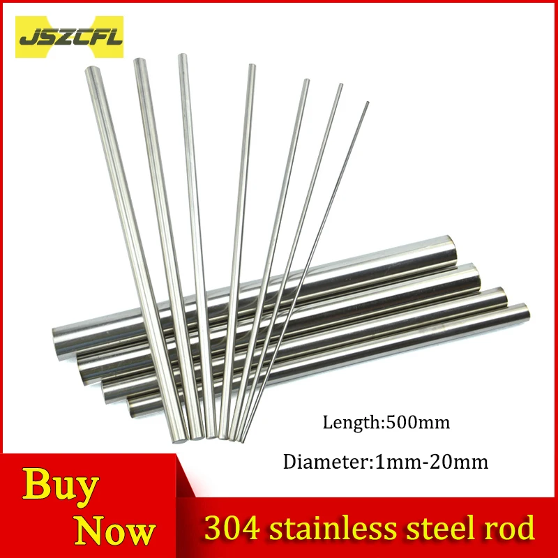 10-2PC 304 Stainless Steel Rod Diameter 1 1.5 2 2.5 3 3.5 4 5 6 7 8 9 10 11 12 14 15 16 17 18 20mm Solid Steel Bar Length 500MM