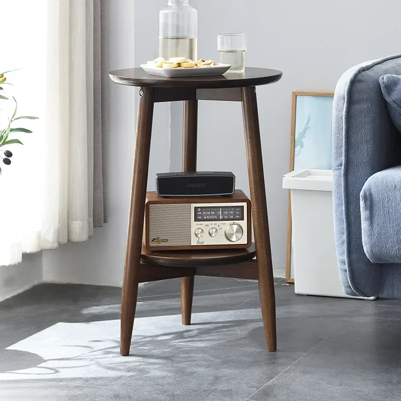 Multi-functional Sofa side small round table living room double small table solid wood small coffee table