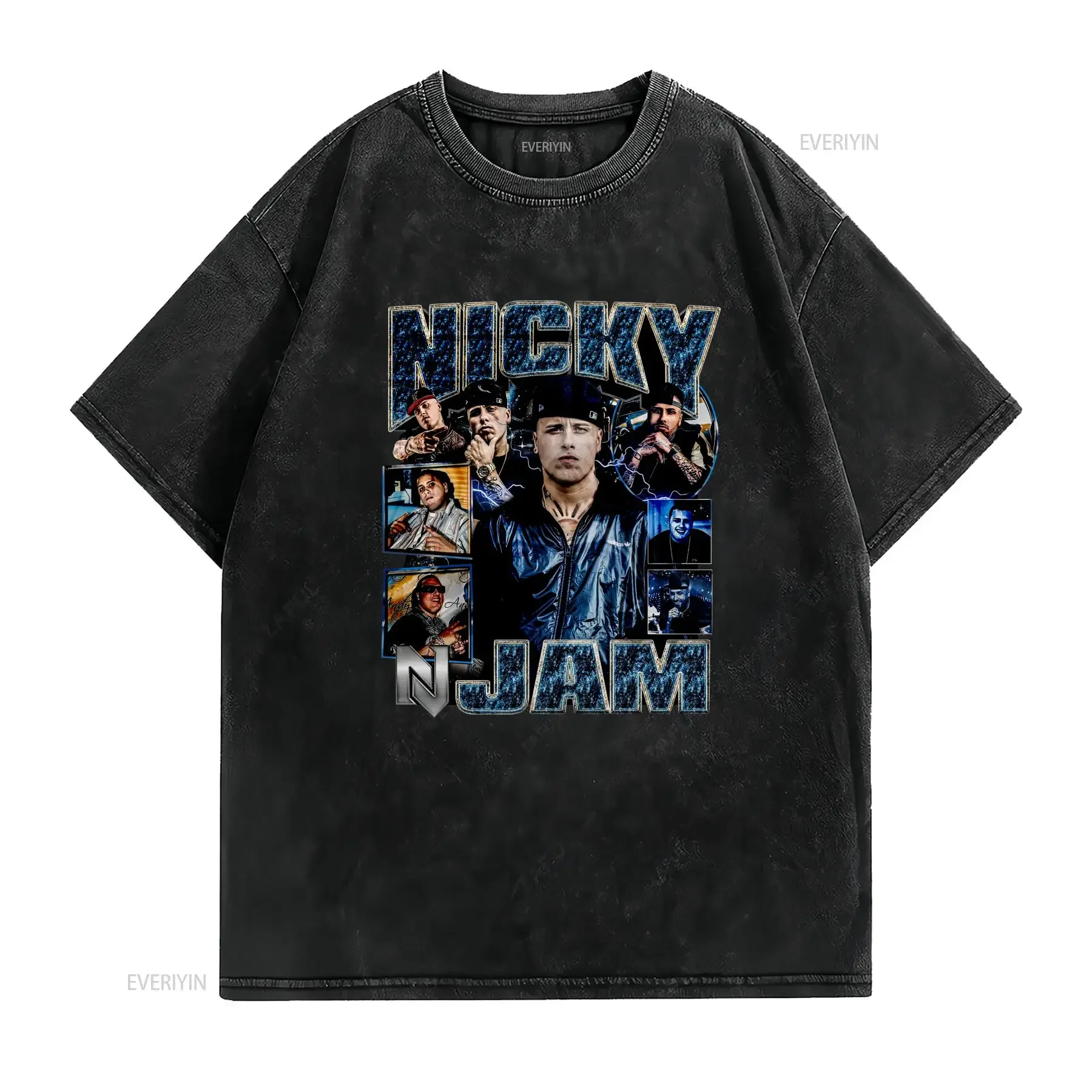 Nicky Jam 90's Hip Hop Bootleg Style T Shirt Puerto Rican Reggaeton Artist long or short sleeves vintage Washed Casual Unisex