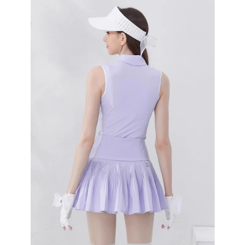 Summer Golf Women\'s sleeveless top tennis pleated short skirt anti glare women\'s skirt golf sports short skirt set