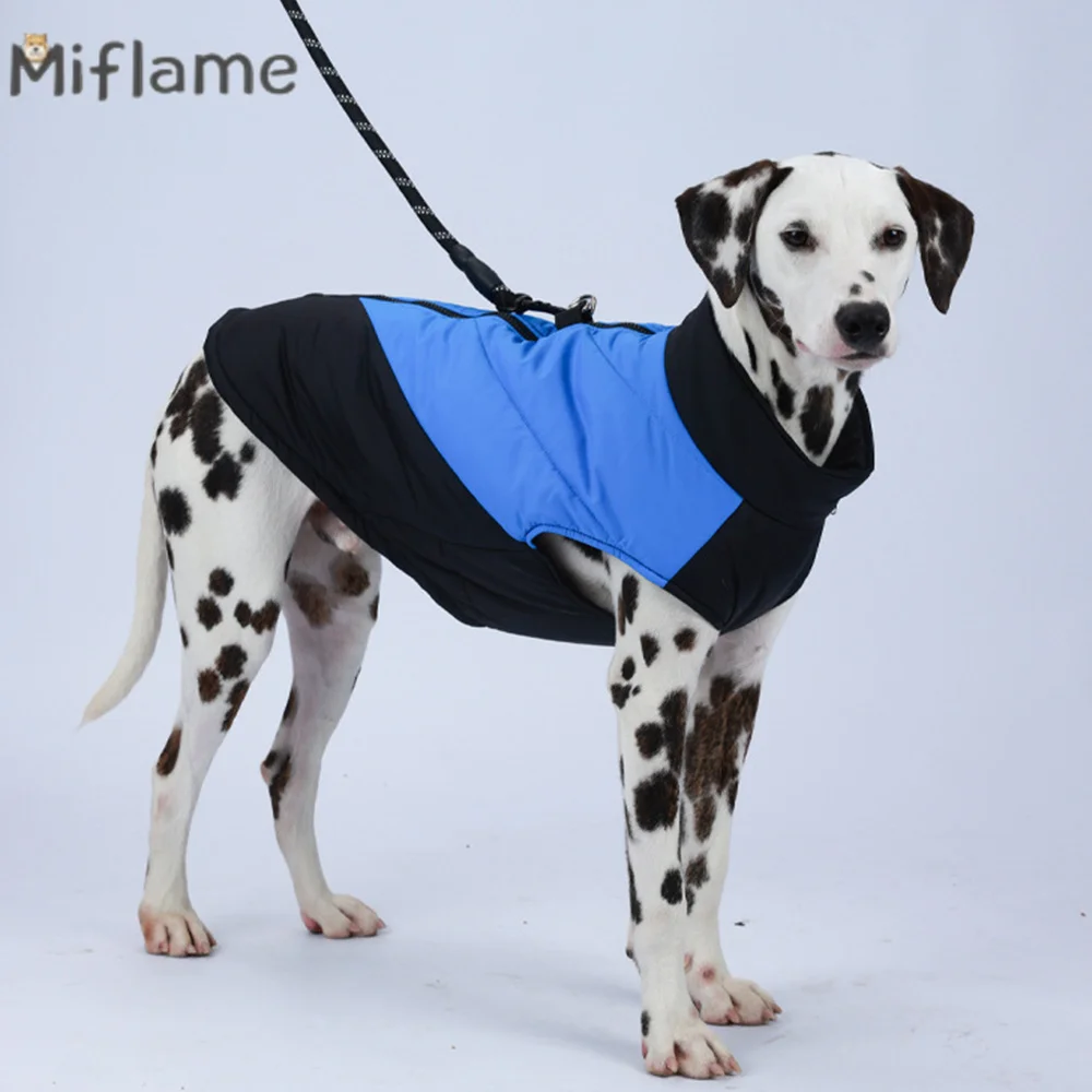 

Miflame Thicken Large Dogs Coat Jacket Patchwork Pet Clothing Winter Warm Puppy Outwear Towable Small Dogs Clothes Zipper Outfit