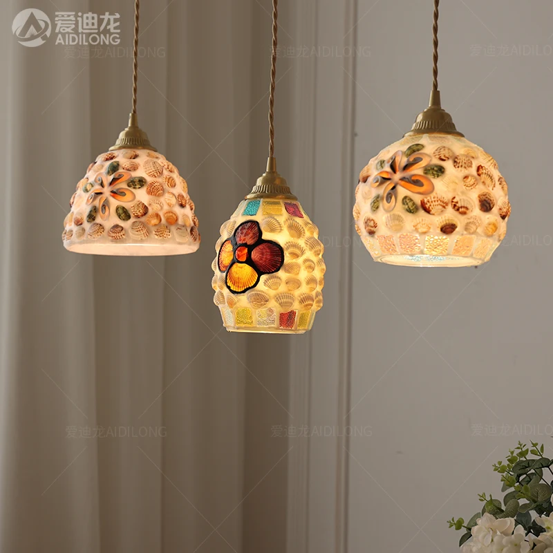 

Винтажная витражная люстра в виде ракушки для ресторана, американский французский Тиффани, средиземноморский японский стиль, бар для спальни