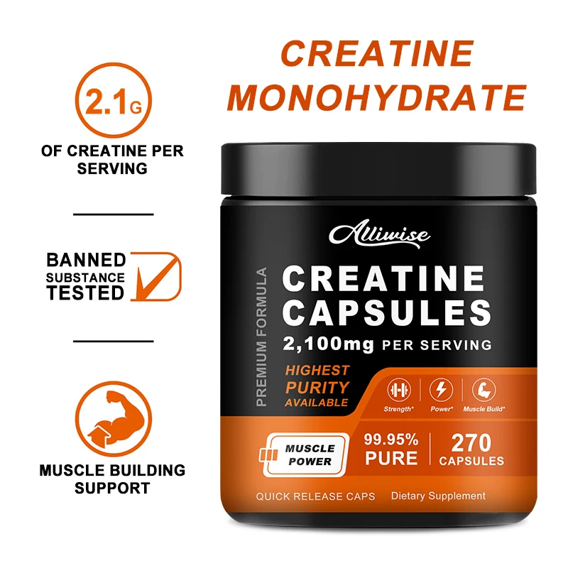 Alliwise Creatine Monohydrate Capsules for Gym Gain Strength Build Muscle Protein & Enhance Athletic Performance Cellular Energy