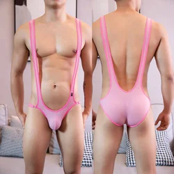 Bodysuit Men Sexy Jockstrap Leotard Underwear Jumpsuits Wrestling Backless Men's Erotic Lingerie Solid Color Clubwear