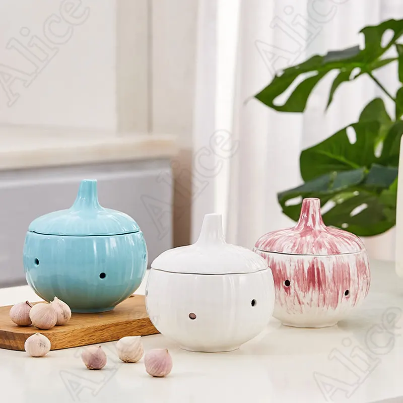 Creative Hollow Out Onion Storage Jar Household Ceramic Sealed Tank Restaurant Kitchen Ventilation Anti Mold Ginger Garlic Jars