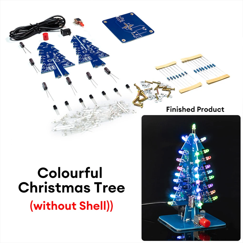 Xmas Tree DIY Kits RGB LED Flashing Tree DIY Electronic Kits Electronics Soldering Colorful 3D for Soldering Practice Learning