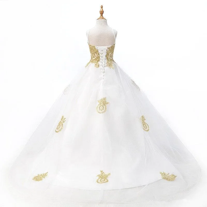 First Communion Ball Gown Elegant Flower Girl Dress for Weddings One Shoulder Bow Tulle Princess Kids Floor Length Evening Party